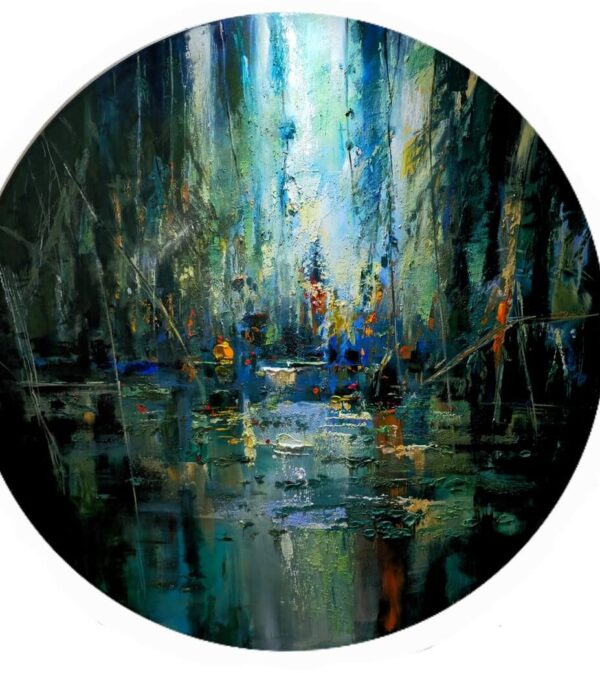 Paradise garden, mixed media, Disc format 152 cm in diameter